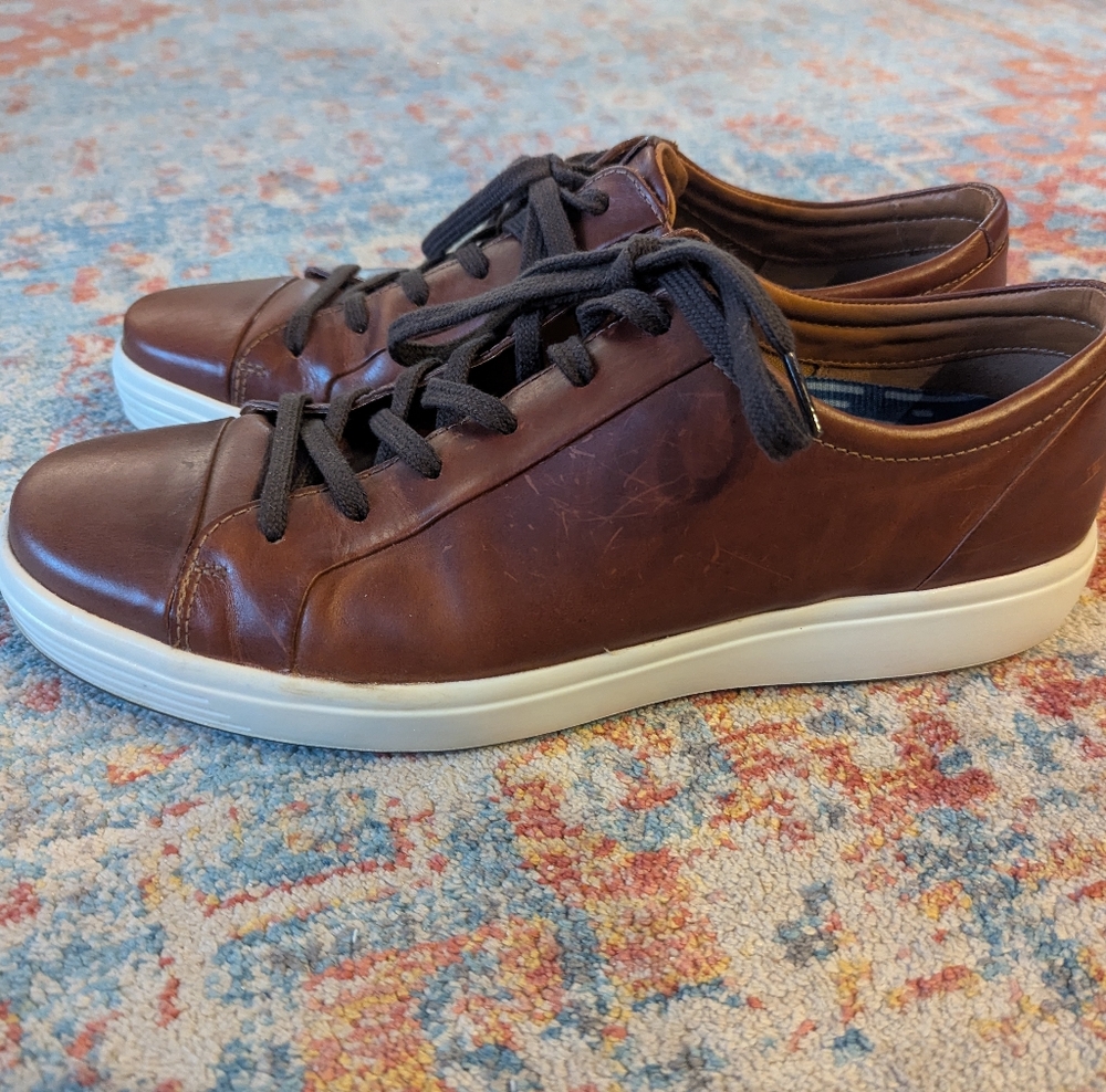 Ecco Soft 7 Brown Leather Shoes Men's 46 US 12-12.5 Casual LaceUp Diff Insoles - Picture 6 of 13